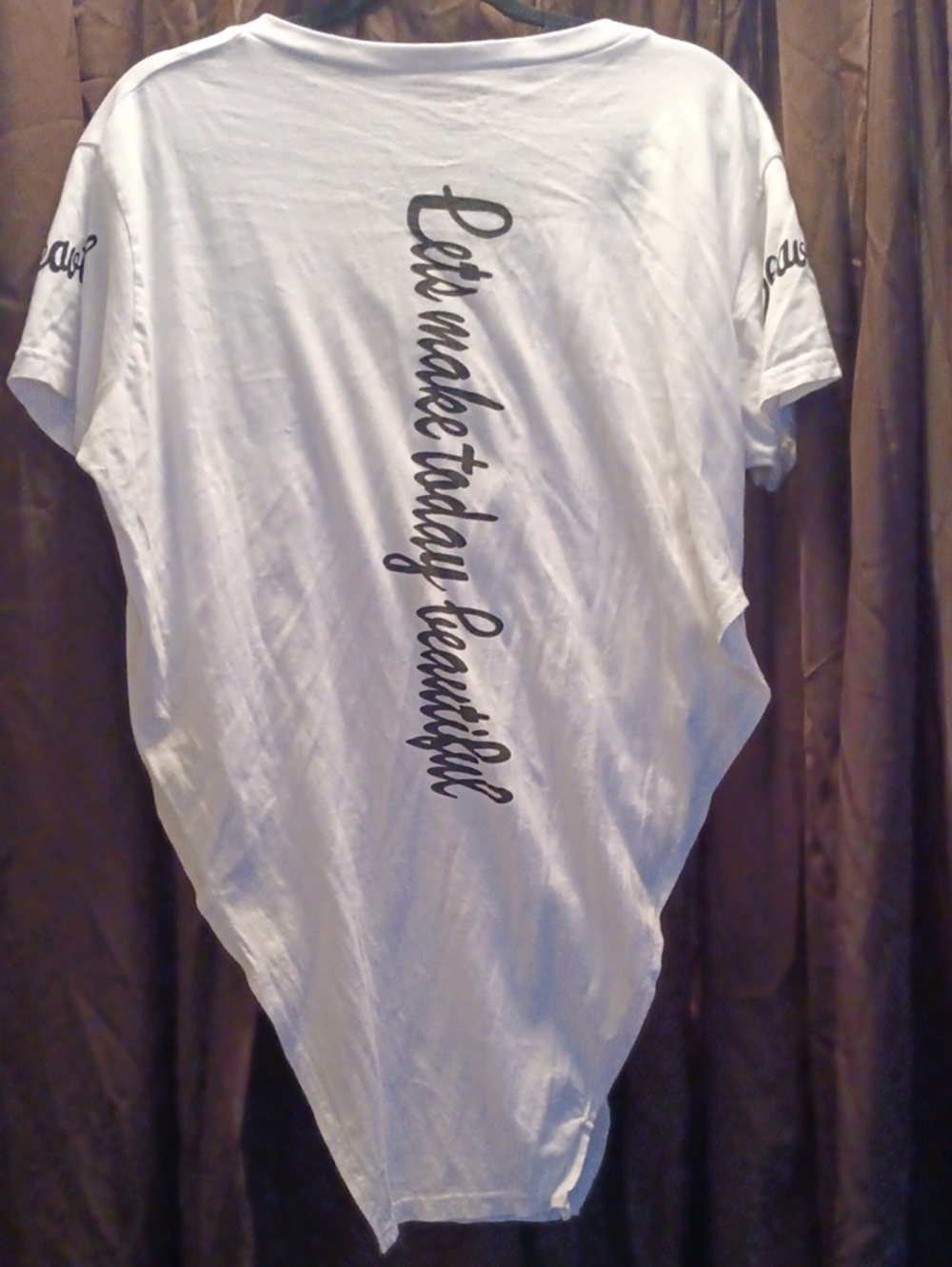 On Fire White Women's V-Neck Tee with Rhinestone "Beautiful" Script - Picture 2 of 2